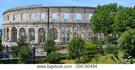 Pula Croatia 05 24 2019: The Pula Arena Is The Famous Roman Amphitheater In Pula, Istria, Croatia, E