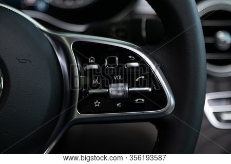 Novosibirsk, Russia - March 07, 2020: Mercedes-benz Glc-class,  Car Controller On Steerling Wheel ,m