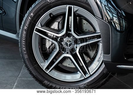 Novosibirsk, Russia - March 07, 2020: Mercedes-benz Glc-class, Car Wheel With Alloy Wheel And New Ru