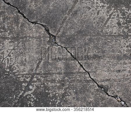 Concrete Wall Diagonally Cracked Surface Background, Diagonally Cracked Wall