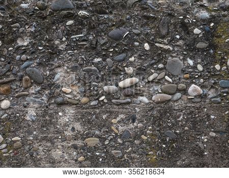 Stone Concrete Wall Surface Texture, Background With Stones , Rough Wall