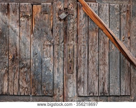 Old Door With Lock, Old Gate Surface, Wooden Door Texture