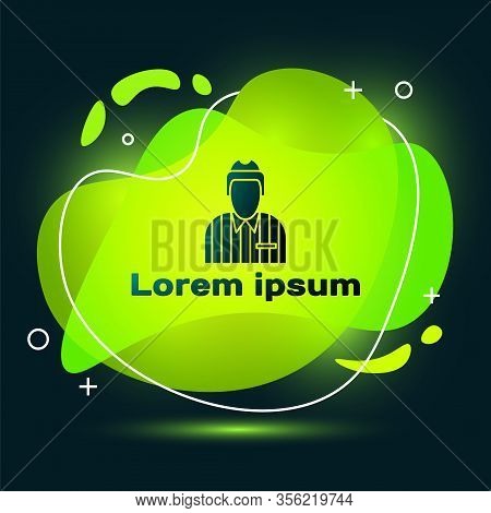 Black Hockey Judge, Referee, Arbiter Icon Isolated On Black Background. Abstract Banner With Liquid 