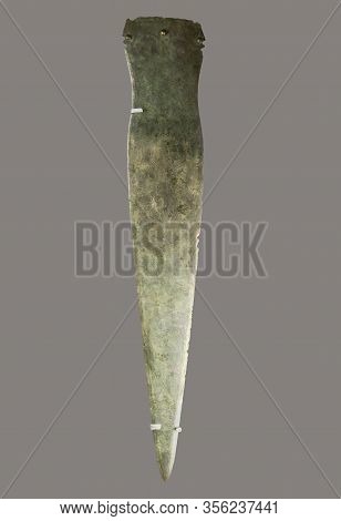 Barcelona, Spain - Dec 27th, 2019: Arsenic Copper Sword,1800 Bc. Arenero De La Perla, Villaverde, Ma