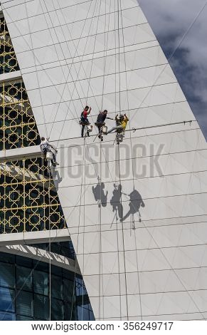 Asjchabad, Turkmenistan - June 1, 2019: The White And Marble City Of Asjchabad With Great Buildings 