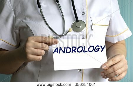 Concept Words Andrology In The Hands Of A Doctor