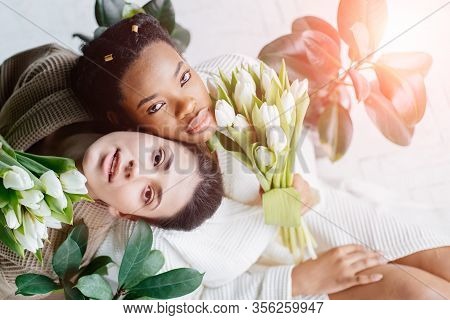 Different Races Woman Beauty Portrait Isolated On White African Girl And Caucasian Female