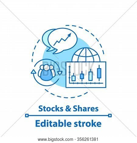 Stocks And Shares Concept Icon. Market Analyzing Idea Thin Line Illustration. Trade Analysis. Profit
