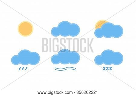 Set Of Weather Icons. Clouds With Rain Or Sun And Wind. Vector Eps 10