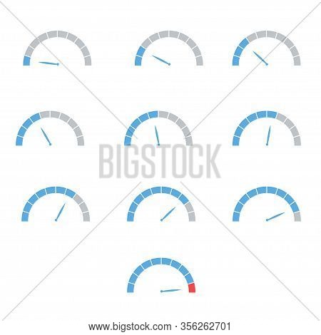 Set Of Speed And Power Icons In Flat Design In Blue. Vector Eps 10