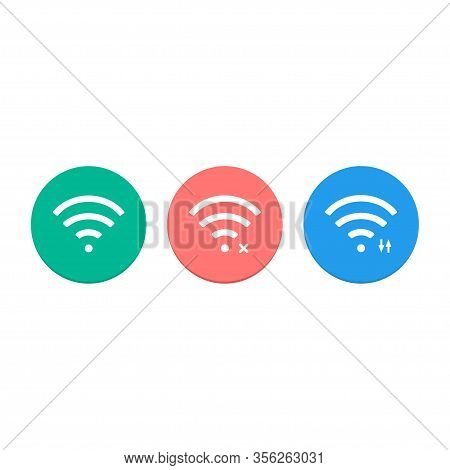 Wifi Icons In Flat Design. Good, Bad Or Transfer Status On Wifi Connection. Network Status. Vector E