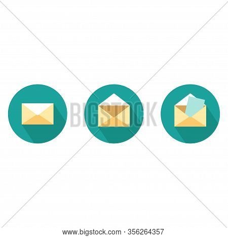 Set Of Green And Yellow Mail Icons In Flat Design. Vector Eps 10