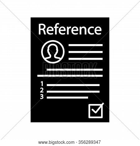 Reference Letter Glyph Icon. Recommendation Letter. Employment Reference. Job Application. Silhouett