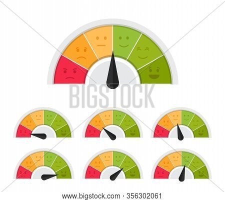 Customer Meter. Different Emotion Customer Service Mangement. Vector Flat Illustration