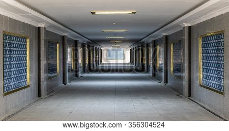 The White And Marble City Of Asjchabad With Empty Underpass In Turkmenistan.