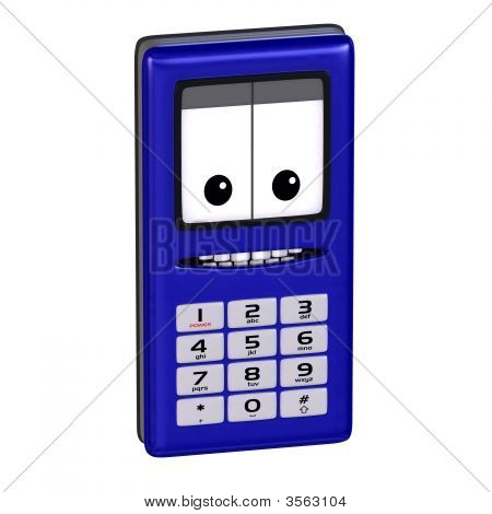 Cartoon Cell Phone With Cute And Funny Emotional Face
