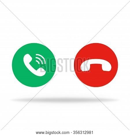 Phone Icon In Retro Style In Round Button. Green And Red. Vector Eps 10