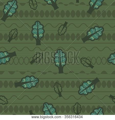 Green Tree Like Multi Colored Leaves Seamless Repeating Vector Pattern