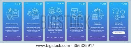 Volunteering Types Onboarding Mobile App Page Screen Vector Template. Volunteer Opportunities Walkth