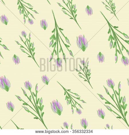 Seamless Patttern Of Watercolor Bush Roses Blossoms, Branches And Leaves On Beige Background.  Water