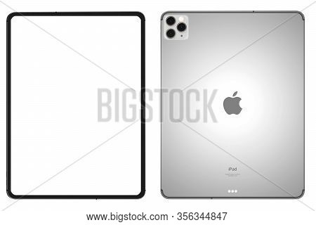 Bangkok, Thailand -march 2020: Digital Tablet Balnk Screen Mock Up On White Background With Clipping