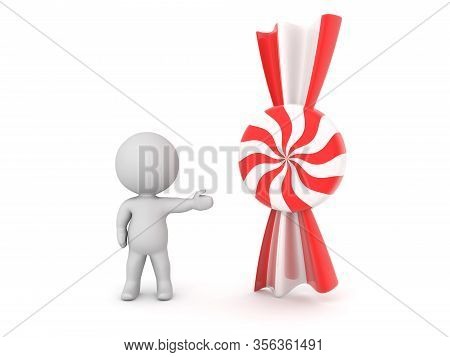 3D Character Showing Red And White Candy Bonbon