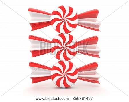 3D Rendering Of Three Red And White Candy Bonbons