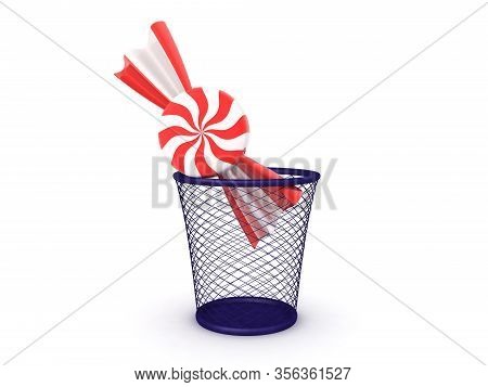 3D Rendering Of Candy Thrown In To The Garbage