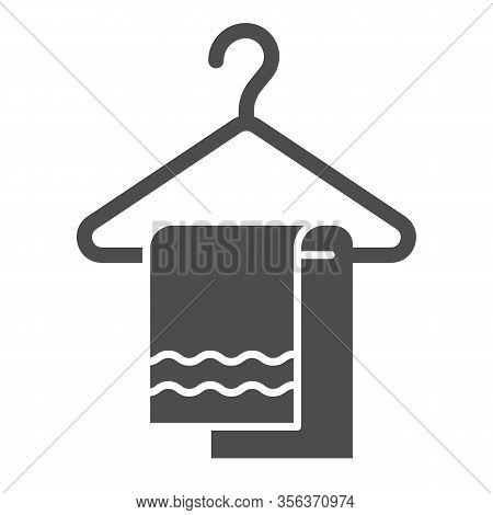 Towel For Bathroom Solid Icon. Handtowel With Waves On Hanger Symbol, Glyph Style Pictogram On White