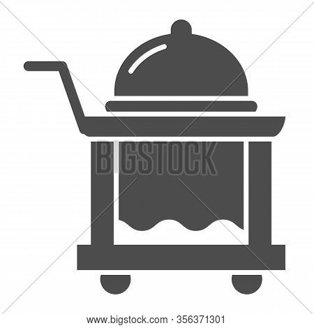 Breakfast Food Tray Solid Icon. Covered Cart With Table And Platter Symbol, Glyph Style Pictogram On