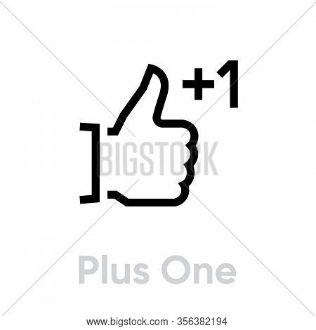 Plus One Thumb Up Down Icon. Editable Line Vector.