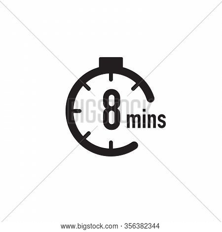 8 Minutes Timer, Stopwatch Or Countdown Icon. Time Measure. Chronometr Icon. Stock Vector Illustrati
