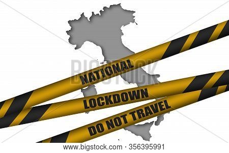 Italy National Lockdown Concept With Danger Banner, 3d Rendering