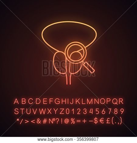 Prostate Exam, Check Neon Light Icon. Digital Rectal Examination. Prostate Cancer Diagnosis And Test