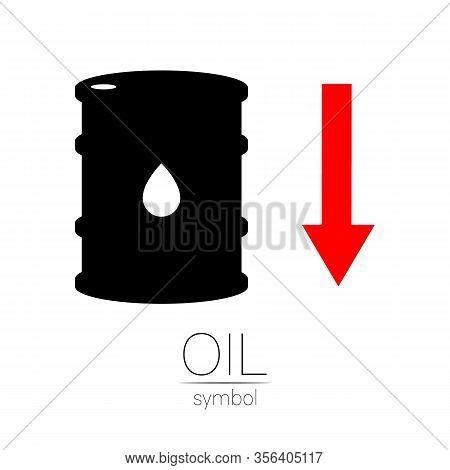 Vector Sign Of Oil. Statistics Down, Global Financial Crisis. Black Symbol Petroleum Isolated On Whi