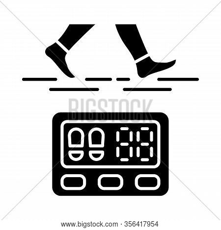 Digital Pedometer Glyph Icon. Physical Activity And Walking Indicator. Fitness Tracker. Steps Counte