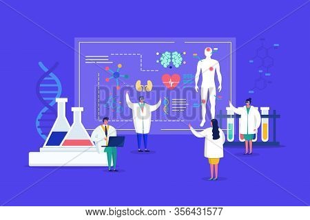 Innovative Lab Tiny People Medics In 3d Glasses Conduct Research, Analyze Human Organs On Sqreen Med