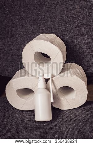 Toilet Paper 3 Rolls And Spray Antiseptic In A Bottle, Coronavirus
