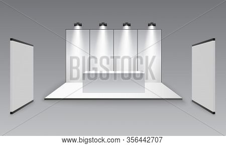 3d Exhibition Booth. White Empty Promotional. Vector White Empty Geometric Square. Presentation Even