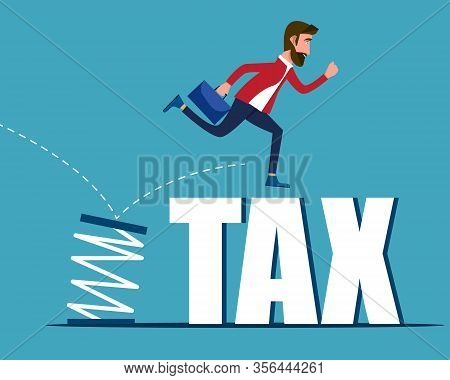 Business Jumping From Spring Through Taxes. Concept Of Lower Tax. Design Element For Banner, Poster,