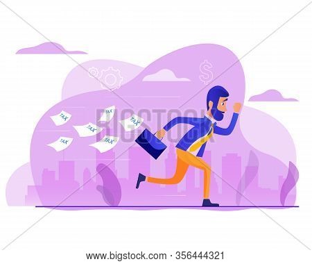 Business Jumping From Spring Through Taxes. Concept Of Lower Tax. Design Element For Banner, Poster,