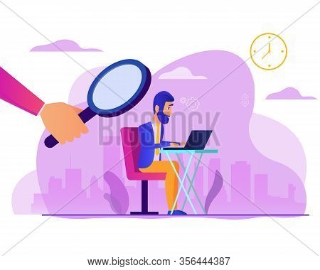 Man Works Under The Supervision Of A Boss. Superiors Is Watching Over Employee. Design Element For B