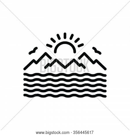 Black Line Icon For Sea Marine Ocean Oceanic Saltwater Seawater Nautical Pelagic Deep Sun Mountain W