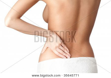 Toccare l'anca, isolato, sfondo bianco