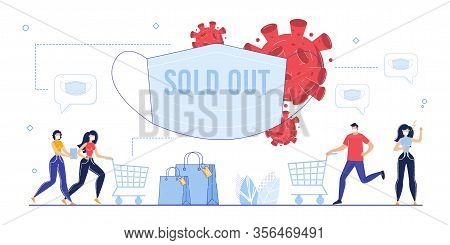 Hospital Breathing Protective Facial Mask Sold Out Due To Coronavirus. People Push Trolley Cart Buy 