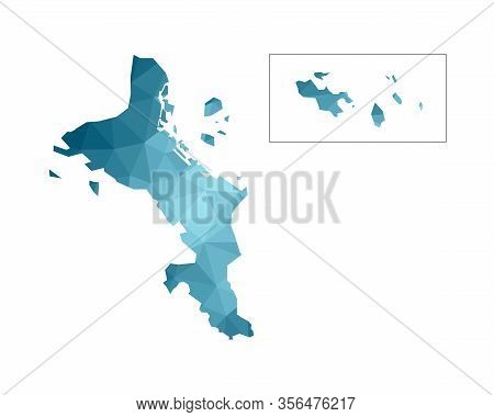Vector Isolated Illustration Icon With Simplified Blue Silhouette Of Seychelles Map. Polygonal Geome