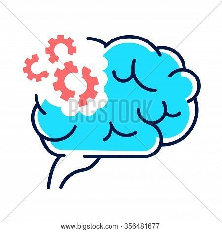 Brain Disease Dementia Line Color Icon. Human Organ Concept. Decline In Memory. Decrease In Mental H