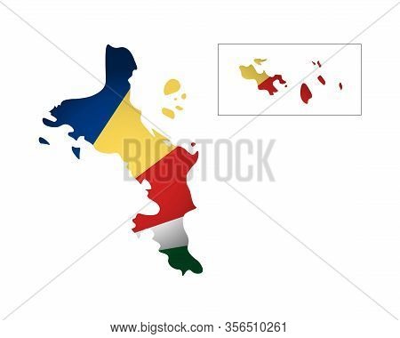Vector Illustration With National Flag And Map (simplified Shape) Of Republic Of Seychelles. Volume 