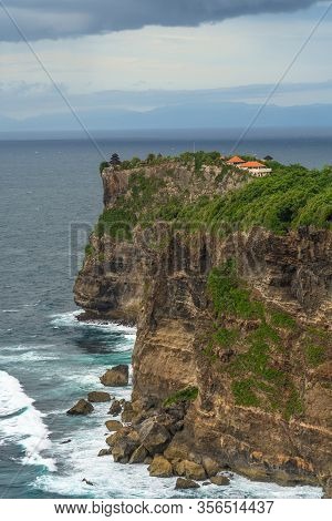 Panoramic View Of Uluwatu Temple Seen From Karang Boma Cliff Before The Storm, Bali - Indonesia