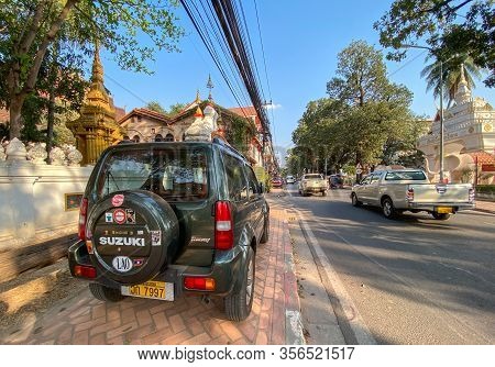 Vientiane, Laos - Jan 29, 2020. Cars On Street In Vientiane, Laos. Vientiane Is The Capital Of Laos,